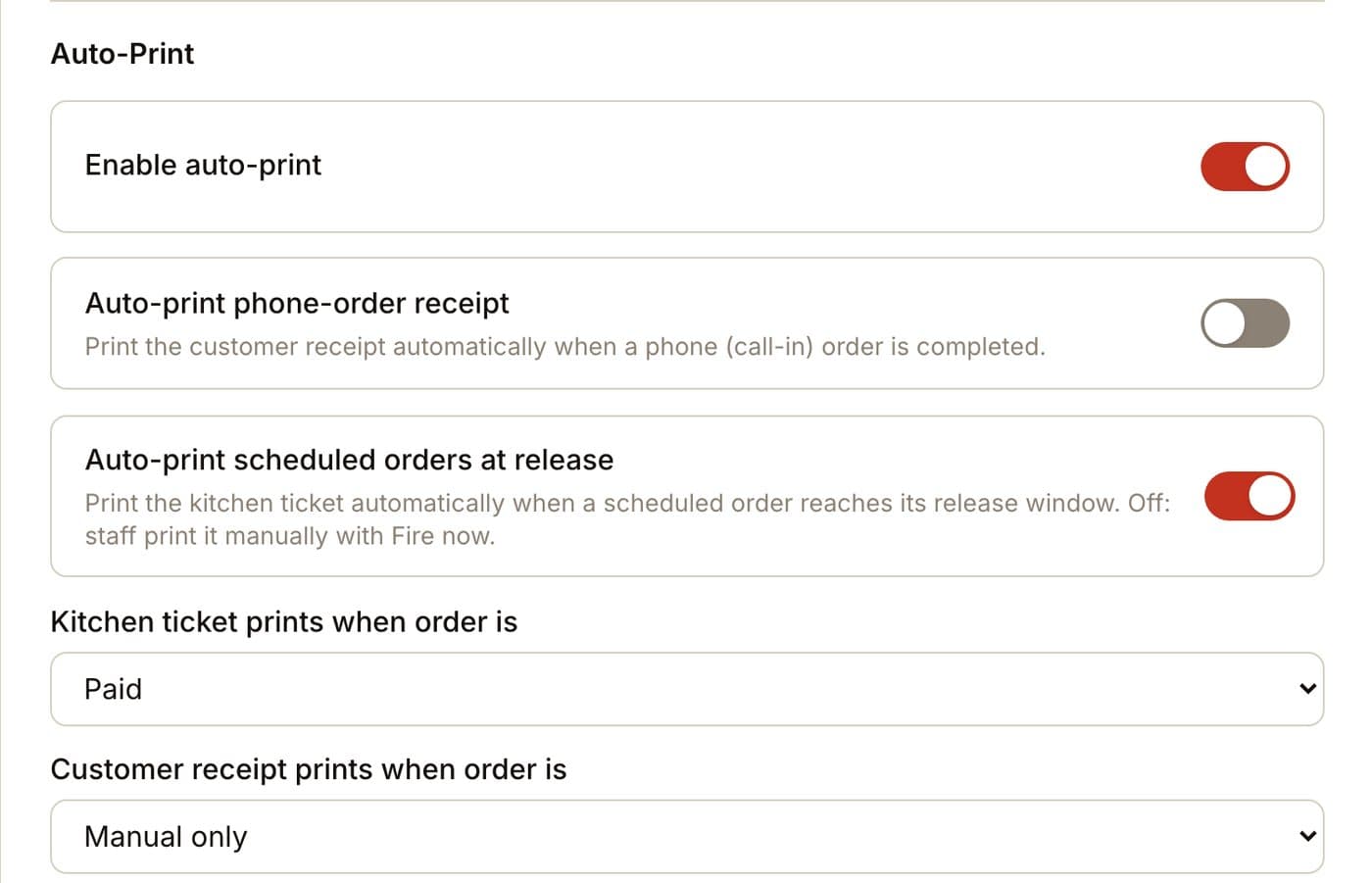 auto-print settings